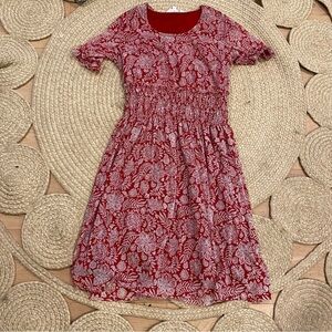 Downeast red printed dress smocked XS